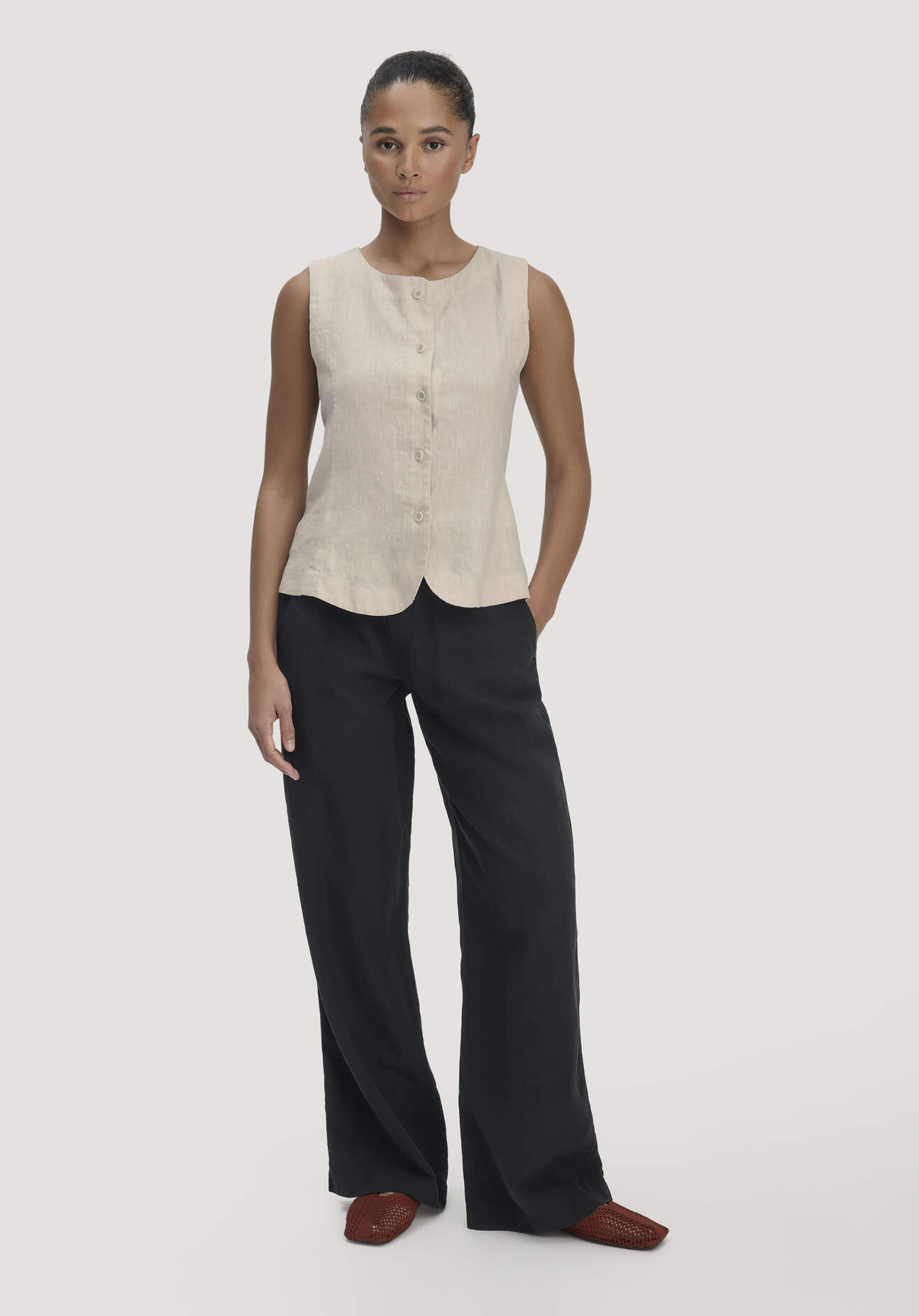 hessnatur Damen Hose Wide Leg aus TENCEL™ Lyocell mit Leinen - schwarz Grösse34