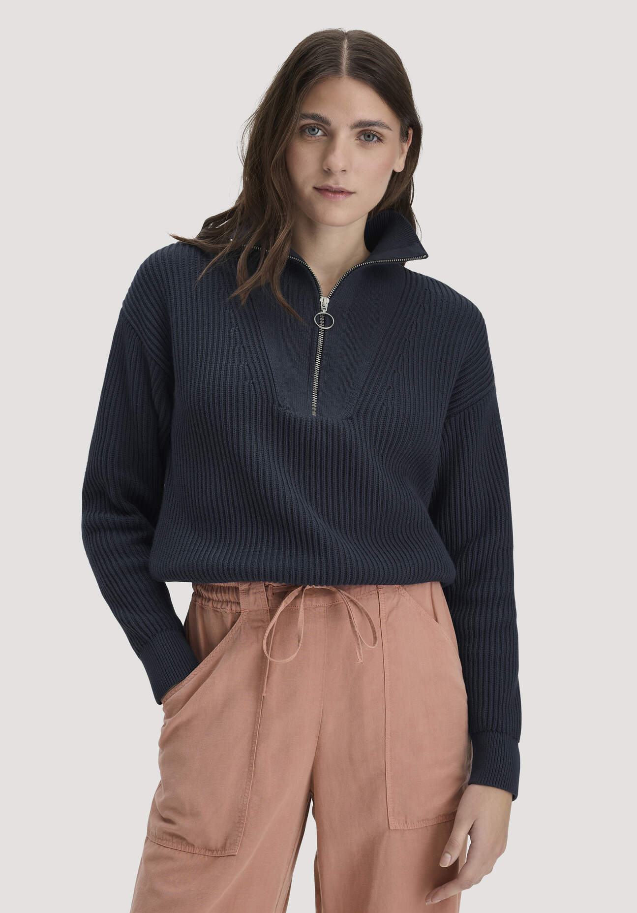 hessnatur Damen Strick Troyer Relaxed aus Bio-Baumwolle - blau Größe XL