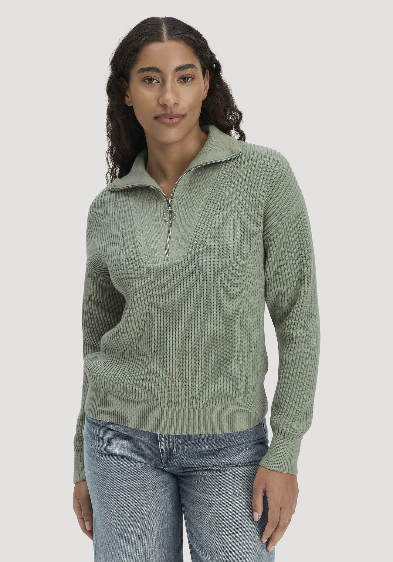 hessnatur Damen Strick Troyer Relaxed aus Bio-Baumwolle - grün Größe XXL