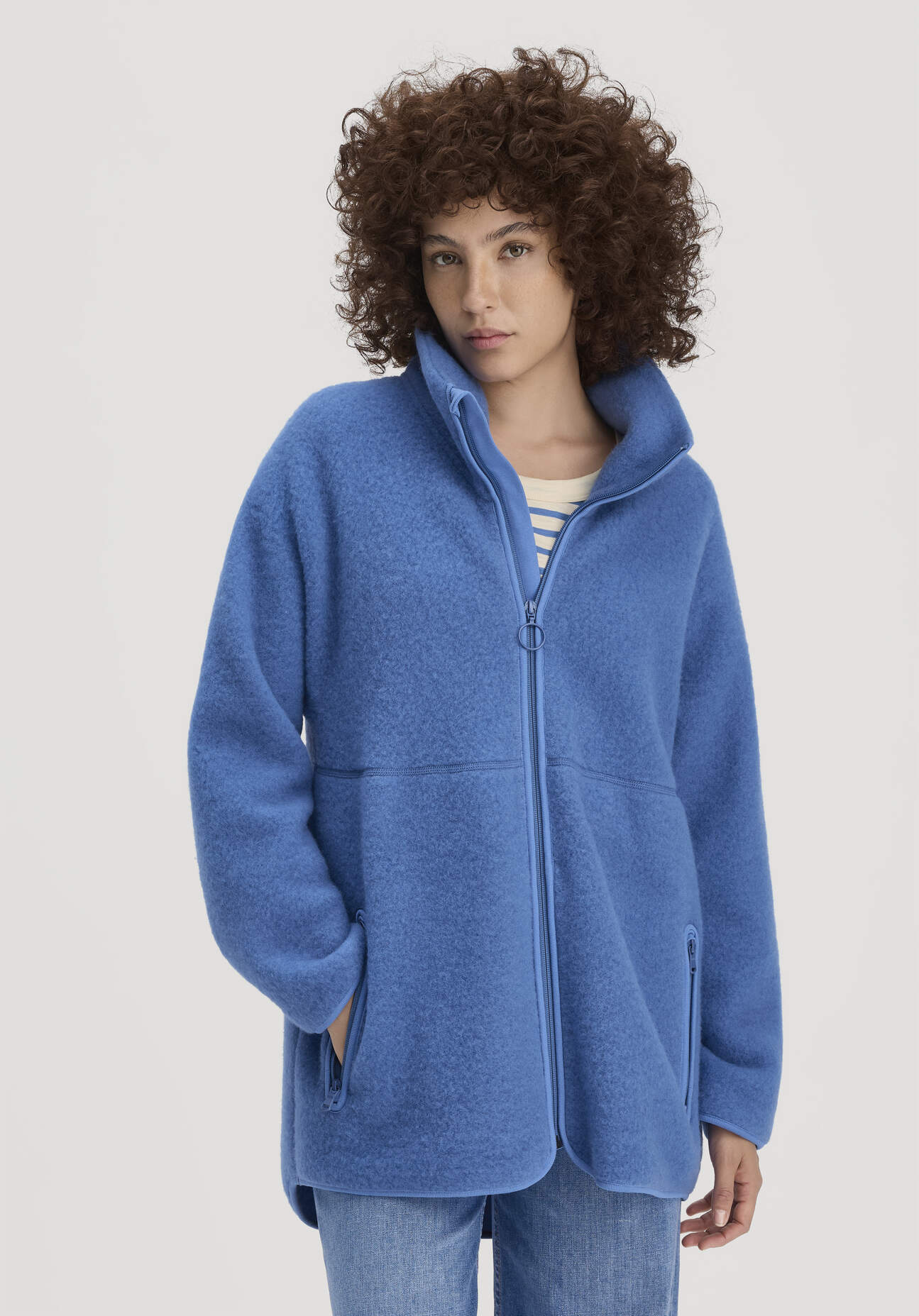 hessnatur Damen Wollfleece Jacke Oversized aus Bio-Merinowolle - blau Größe S