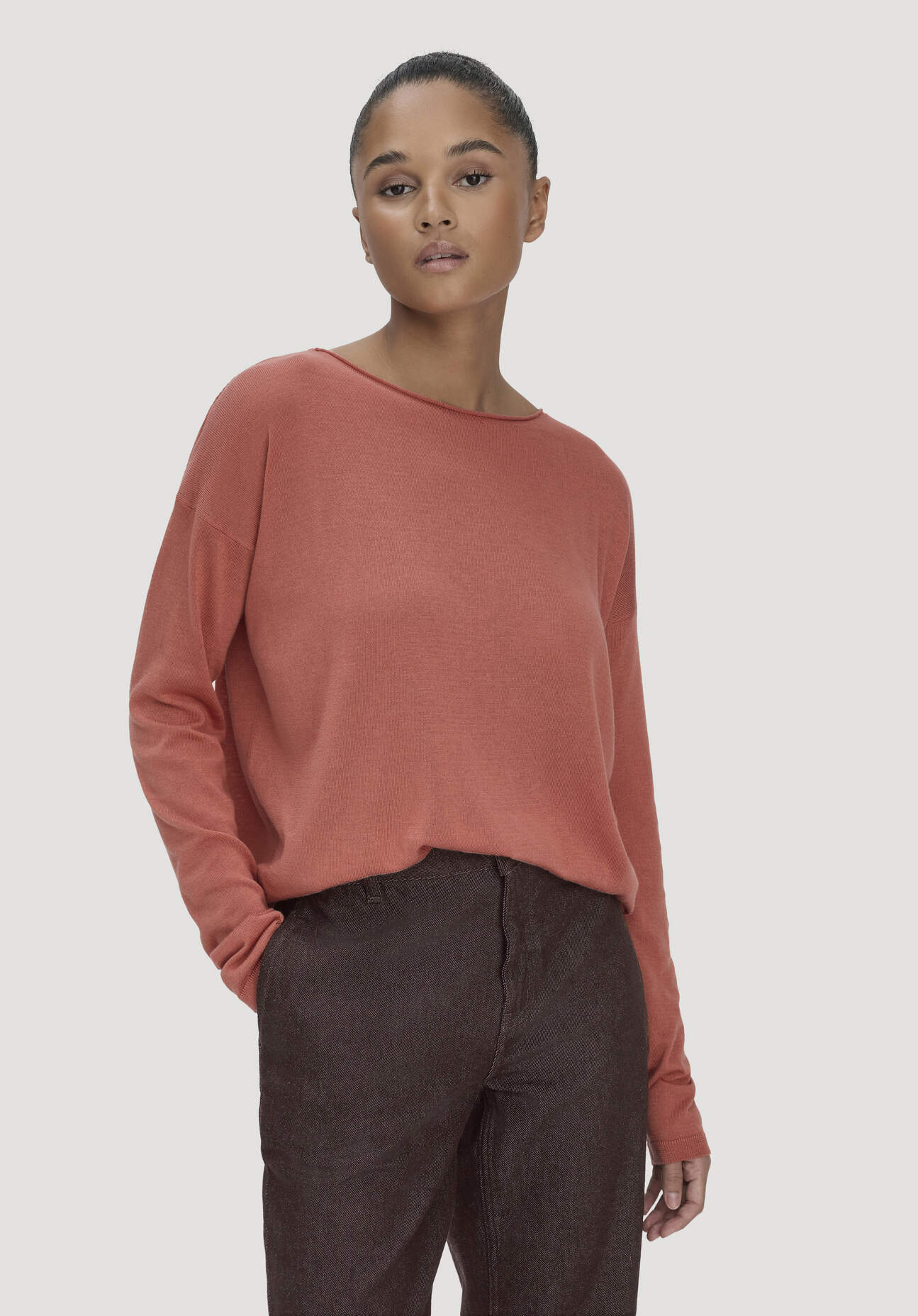 Thumbnail - hessnatur Damen Strick Pullover Oversize aus TENCEL™ Lyocell mit Bio-Baumwolle - orange - Größe M