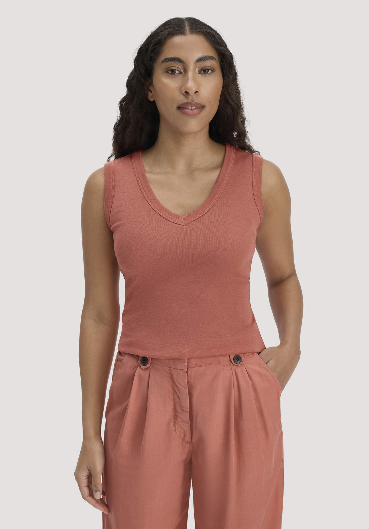 hessnatur Damen Softrib Top Fitted aus Bio-Baumwolle und TENCEL™ Modal - orange Größe 44