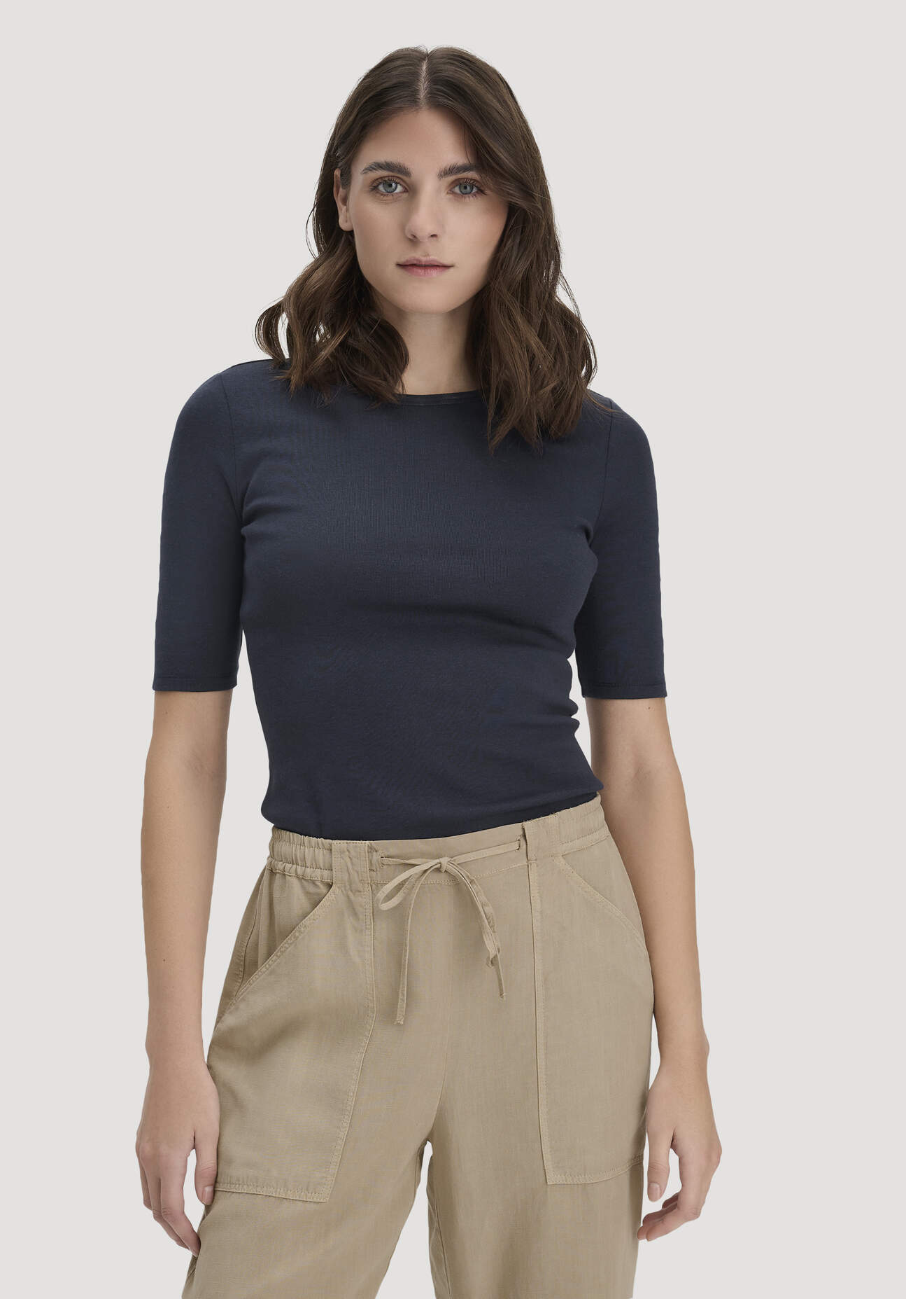 hessnatur Damen Softrib T-Shirt Fitted aus Bio-Baumwolle und TENCEL™ Modal - blau Größe 34