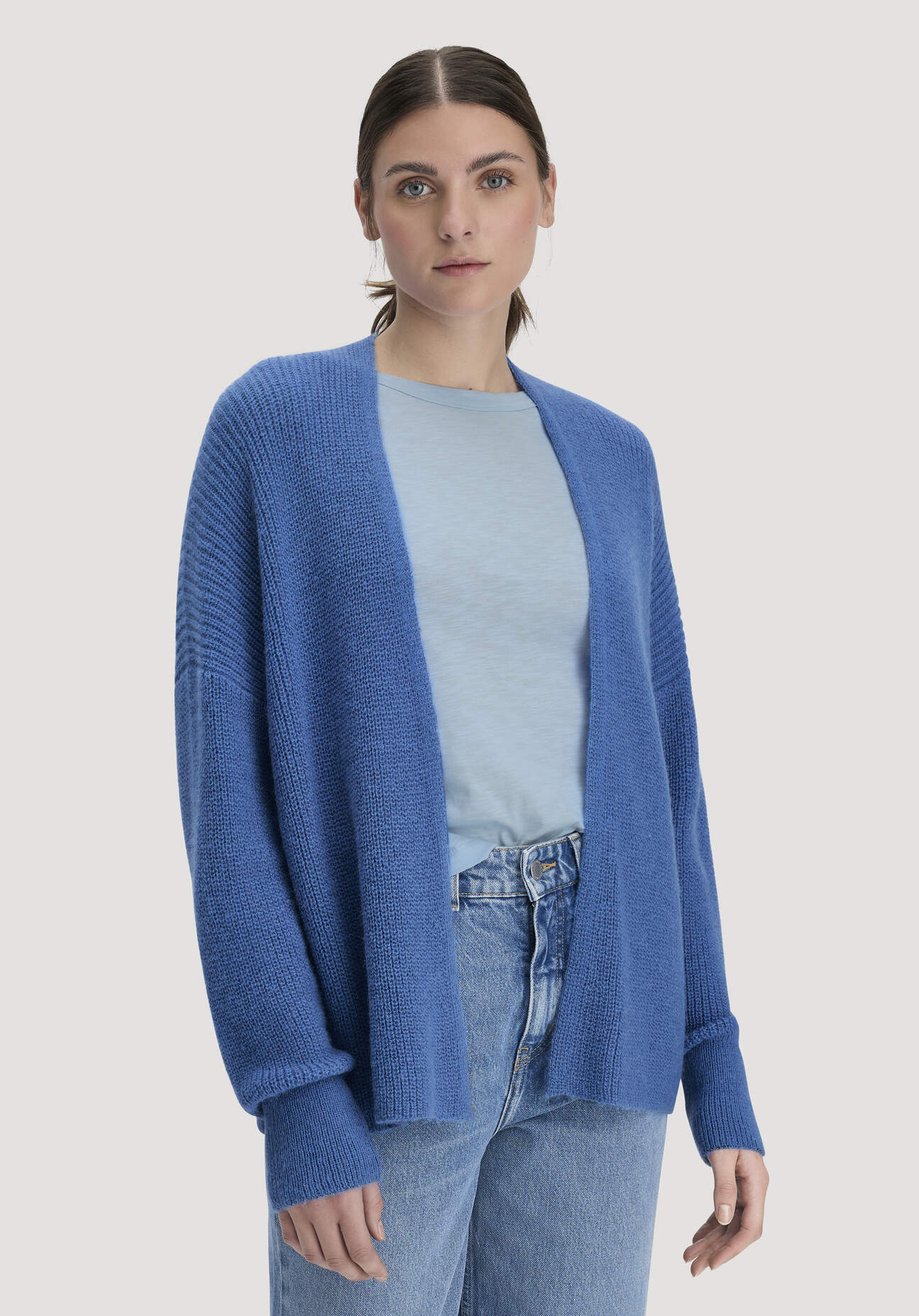 Thumbnail - hessnatur Damen Strick Jacke Oversize aus Alpaka - blau - Größe L
