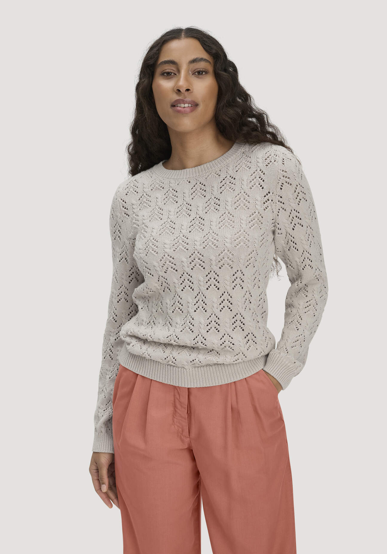 hessnatur Damen Strick Pullover Regular aus Bio-Baumwolle und Schurwolle - beige GrösseXL