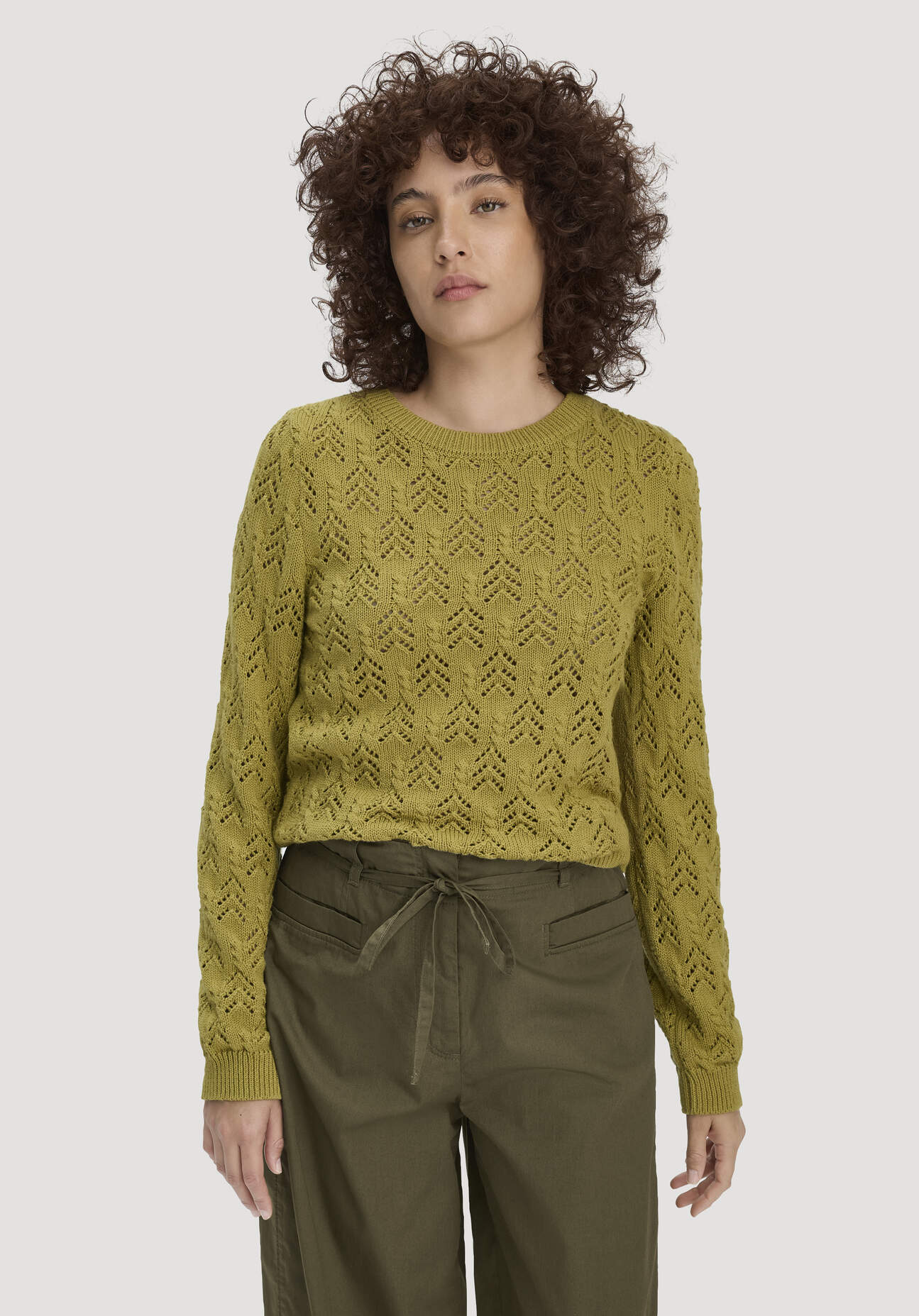hessnatur Damen Strick Pullover Regular aus Bio-Baumwolle und Schurwolle - grün GrösseXS