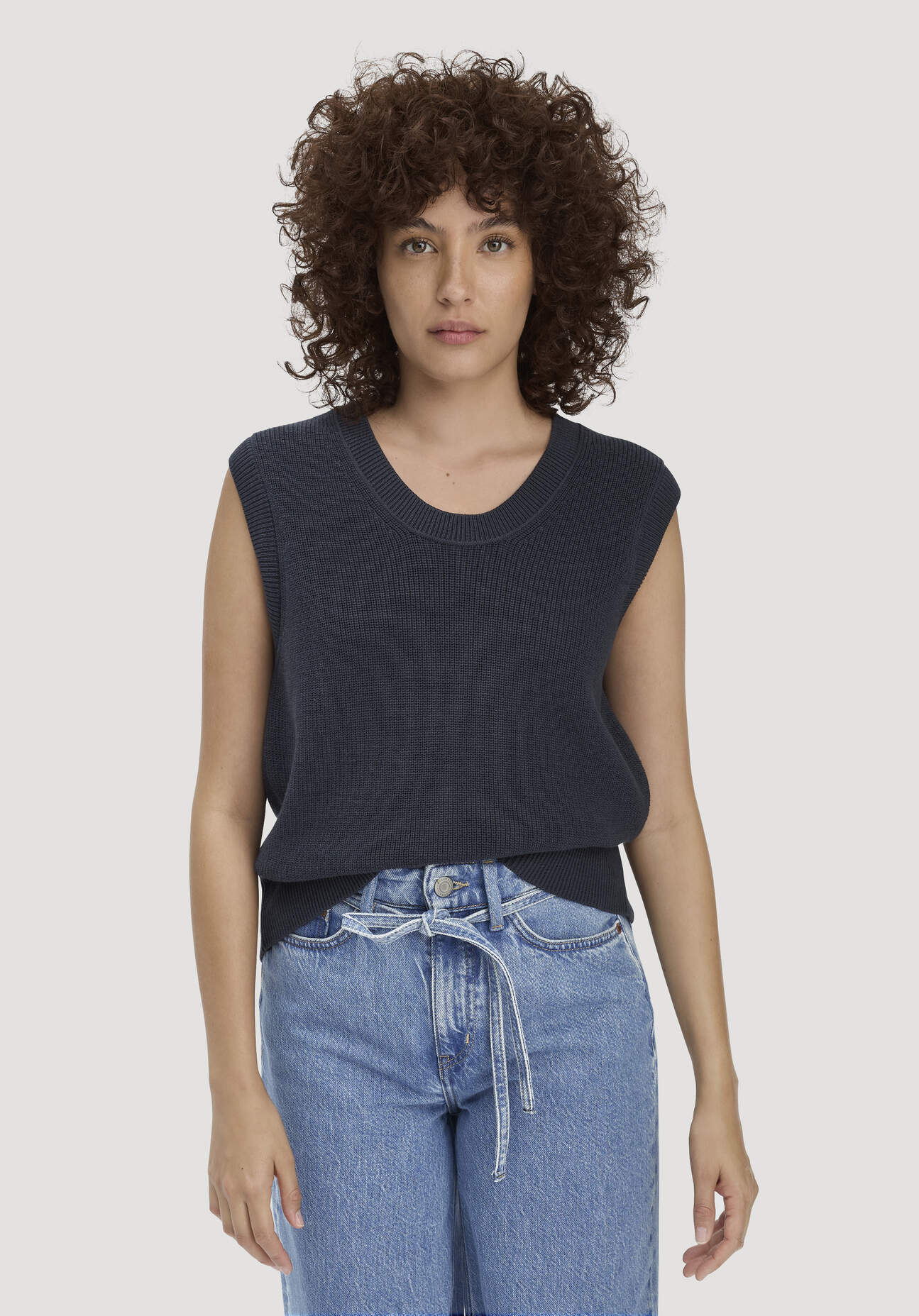 hessnatur Damen Strick Top Regular aus Bio-Baumwolle - blau Größe XXL