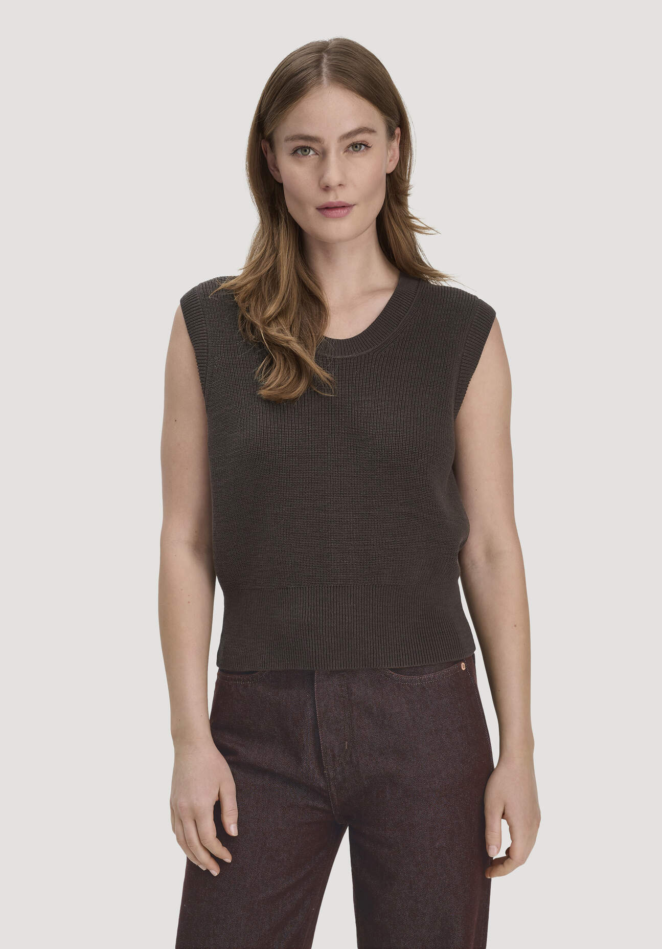 hessnatur Damen Strick Top Regular aus Bio-Baumwolle - braun Größe XS