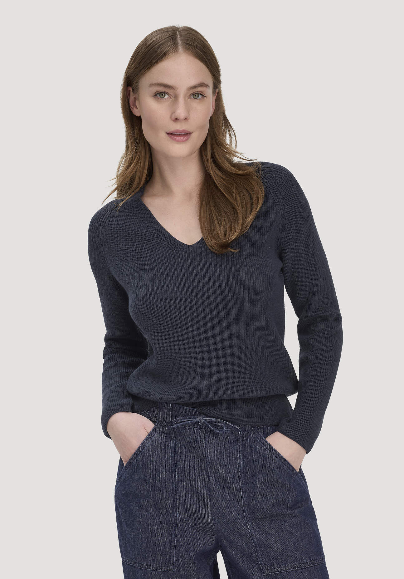 hessnatur Damen Strick Pullover Regular aus Bio-Baumwolle - blau GrösseL