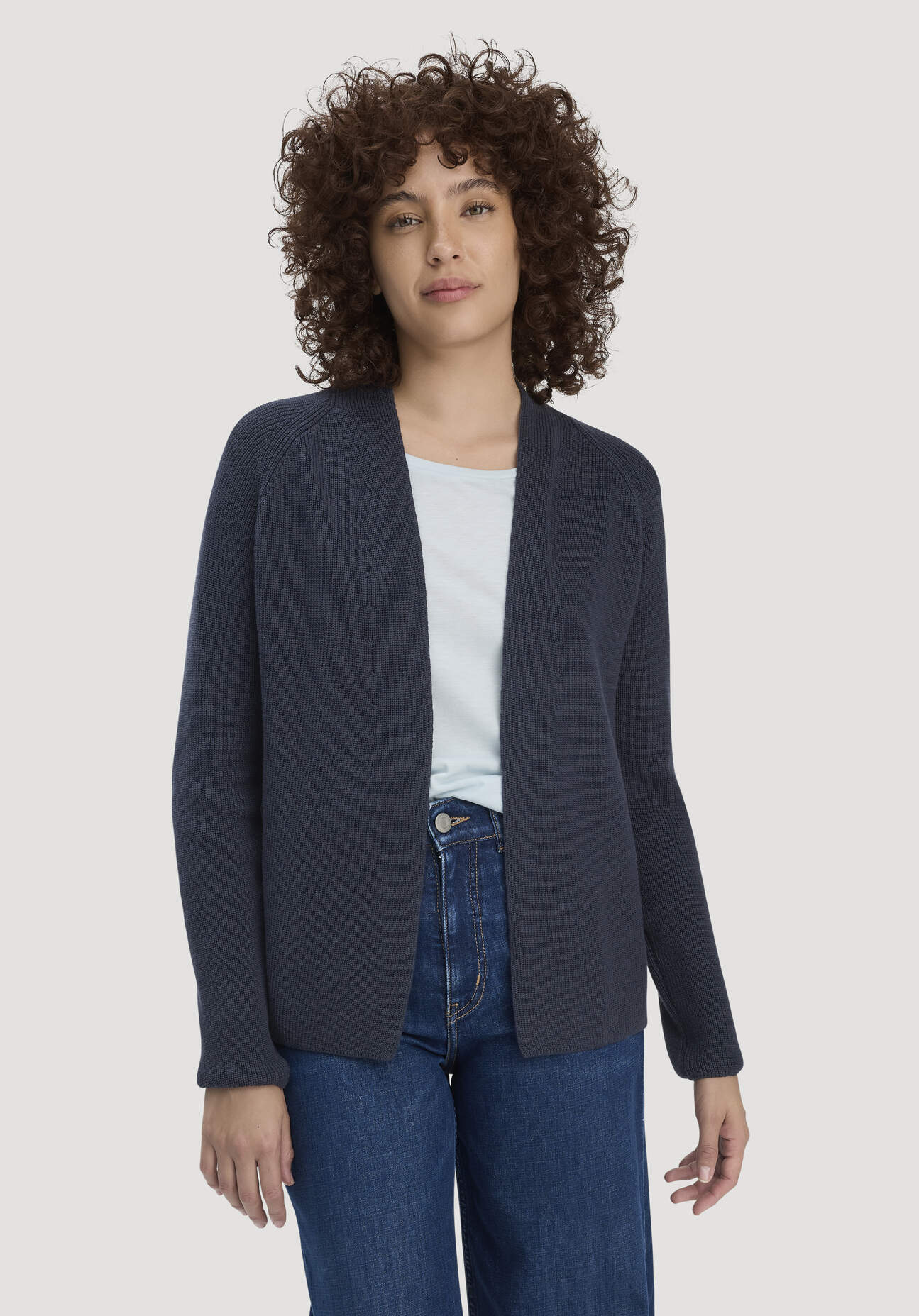 hessnatur Damen Strick Jacke Regular aus Bio-Baumwolle - blau Größe L