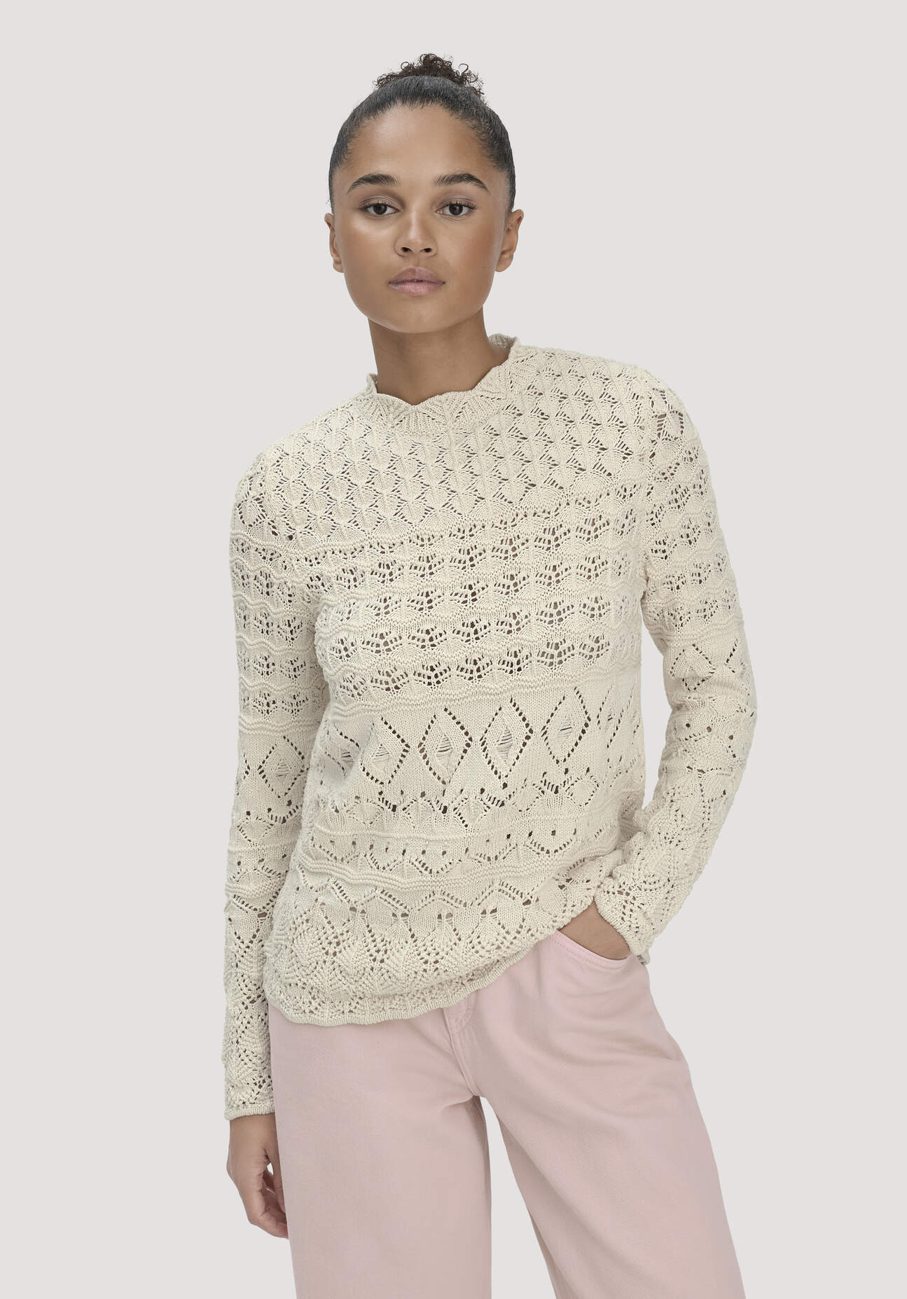 hessnatur Damen Strick Pullover Regular aus Bio-Baumwolle - beige GrösseL