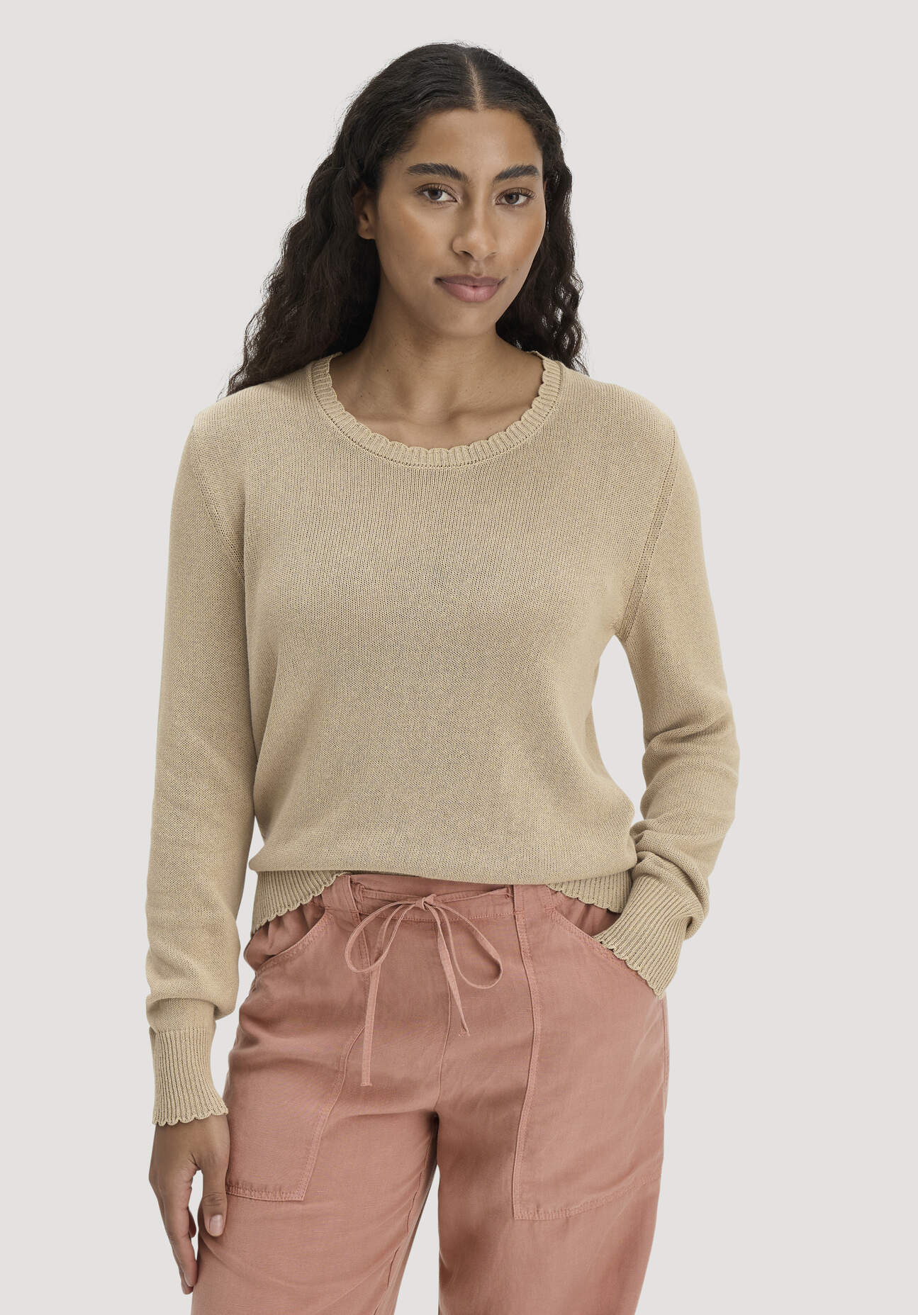 Thumbnail - hessnatur Damen Strick Pullover Relaxed aus Leinen mit Bio-Baumwolle und LENZING™ ECOVERO - beige - Größe XXL