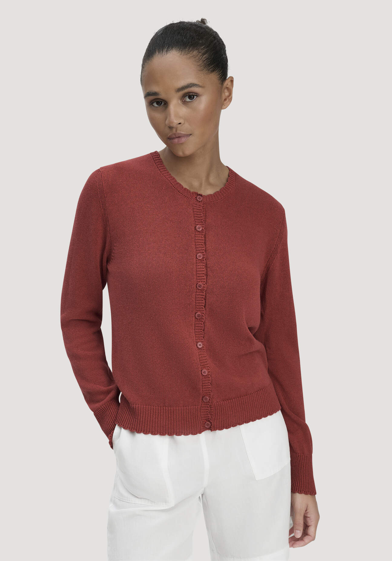 Thumbnail - hessnatur Damen Strick Jacke Regular aus Leinen mit Bio-Baumwolle und LENZING™ ECOVERO - braun - Größe L