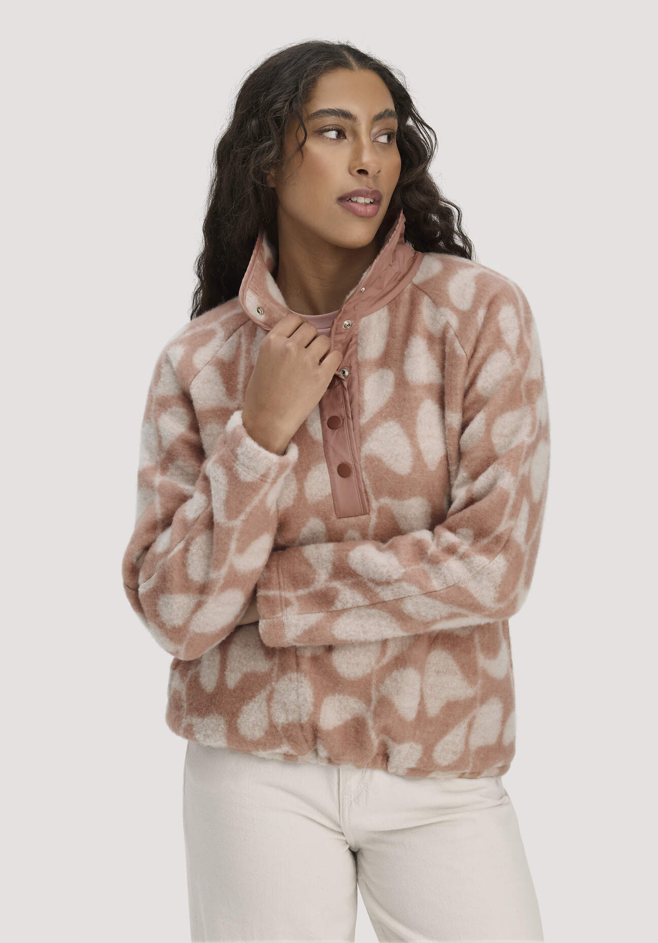hessnatur Damen Wollfleece Troyer Relaxed aus Bio-Merinowolle mit Bio-Baumwolle - rosa Größe M