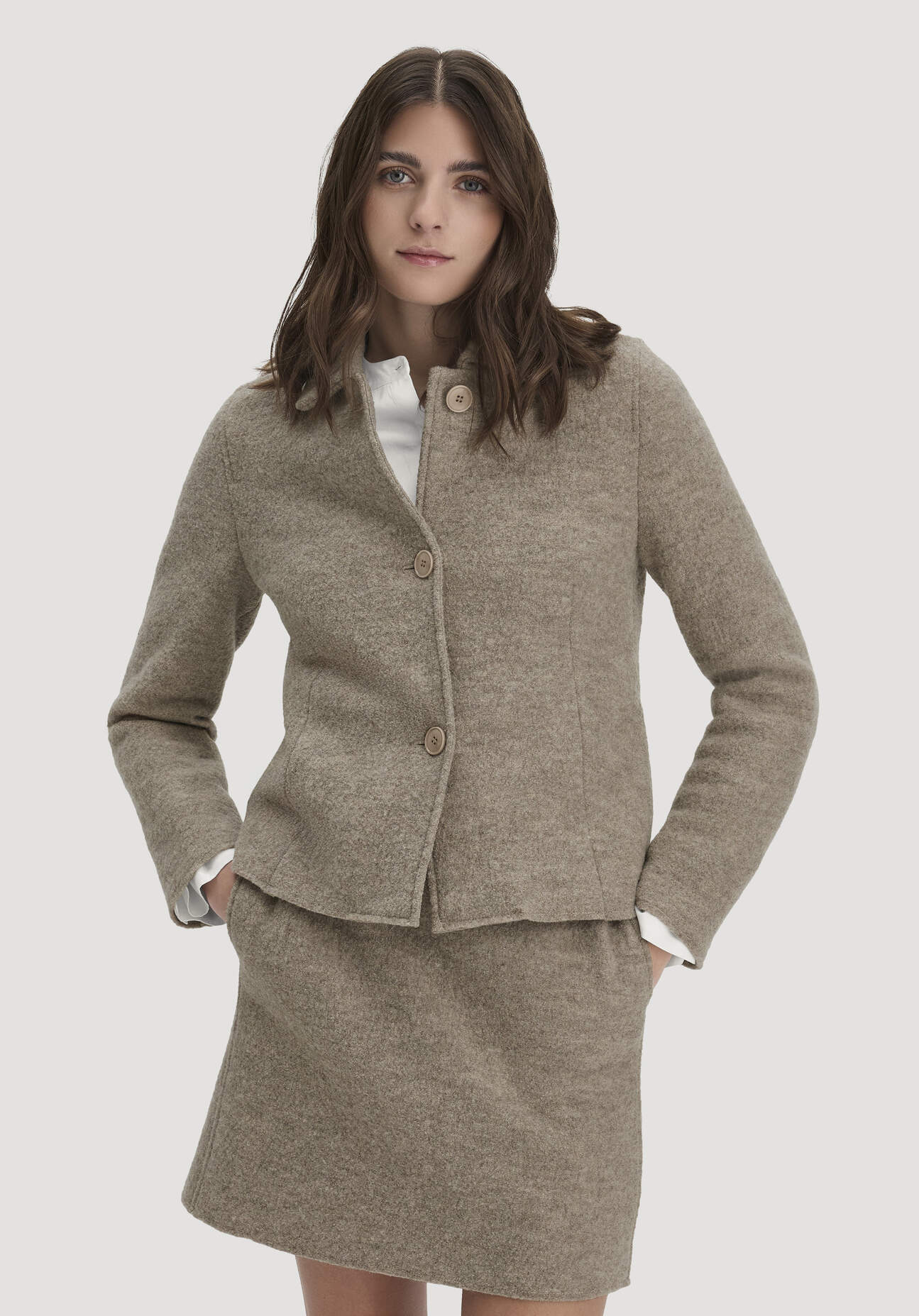 Thumbnail - hessnatur Damen Walk Jacke Regular aus Bio-Merinowolle - grau - Größe 42