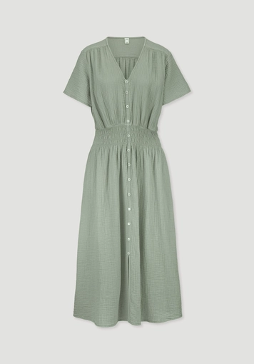 Muslin dress with fitted waist, midi length, made from pure organic cotton - 4