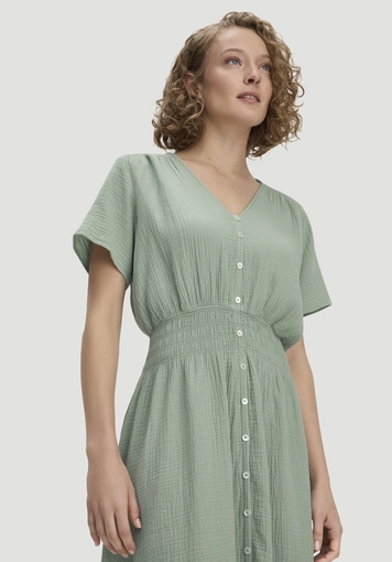 Muslin dress with fitted waist, midi length, made from pure organic cotton - 2