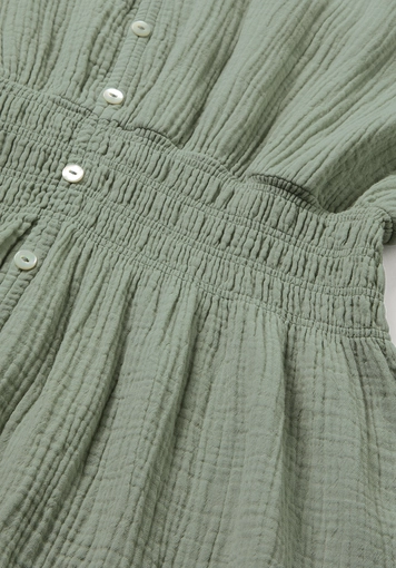Muslin dress with fitted waist, midi length, made from pure organic cotton - 5
