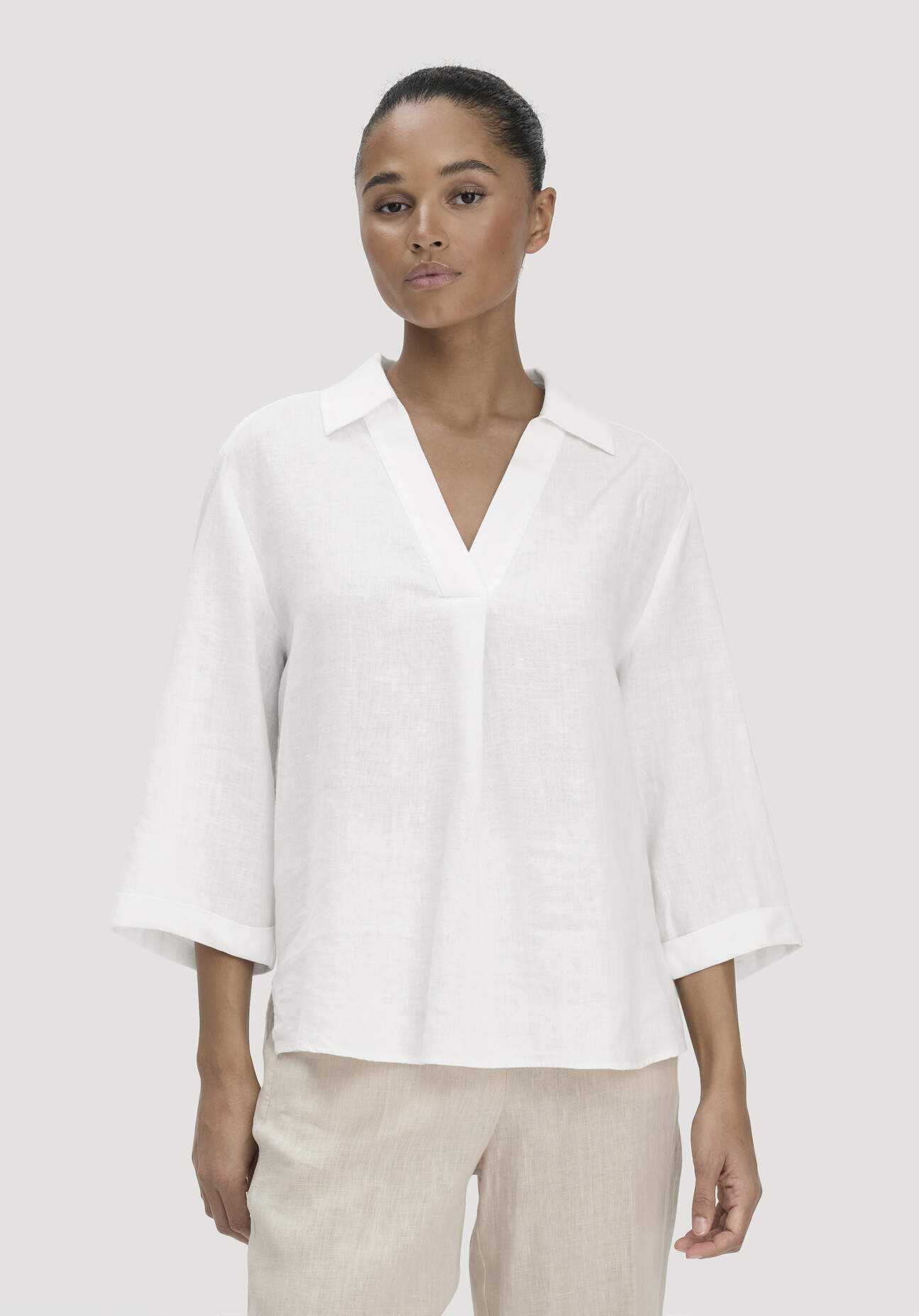 Thumbnail - hessnatur Damen Bluse Relaxed aus Leinen - weiß - Größe 40