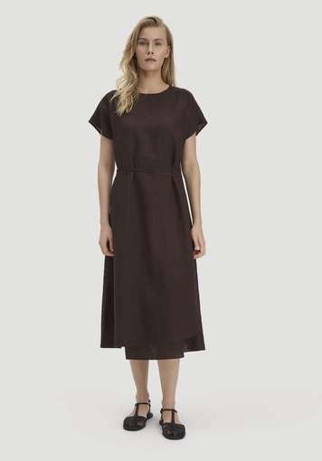 Wrap-style midi dress in pure linen - 0