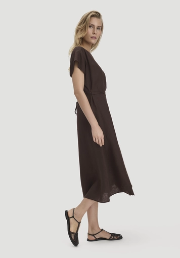Wrap-style midi dress in pure linen - 4