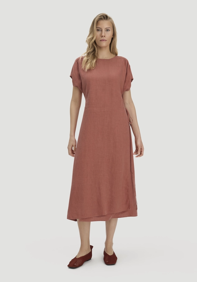 Kleid mit Wickeloptik Midi aus reinem Leinen
