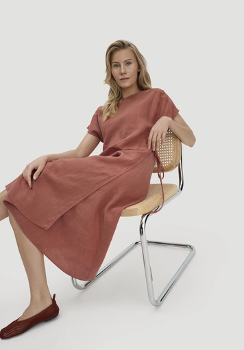 Kleid mit Wickeloptik Midi aus reinem Leinen - 3