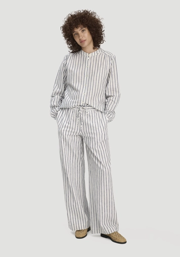 Fabric striped trousers relaxed in linen and cotton - 0