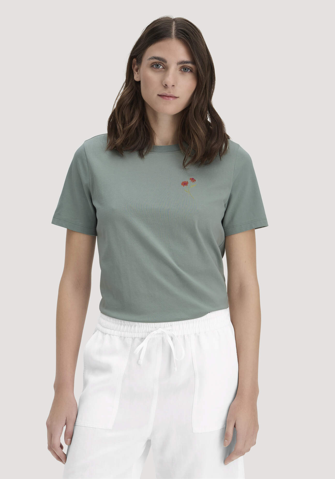 hessnatur Damen Print T-Shirt Relaxed aus Bio-Baumwolle - grün Grösse34