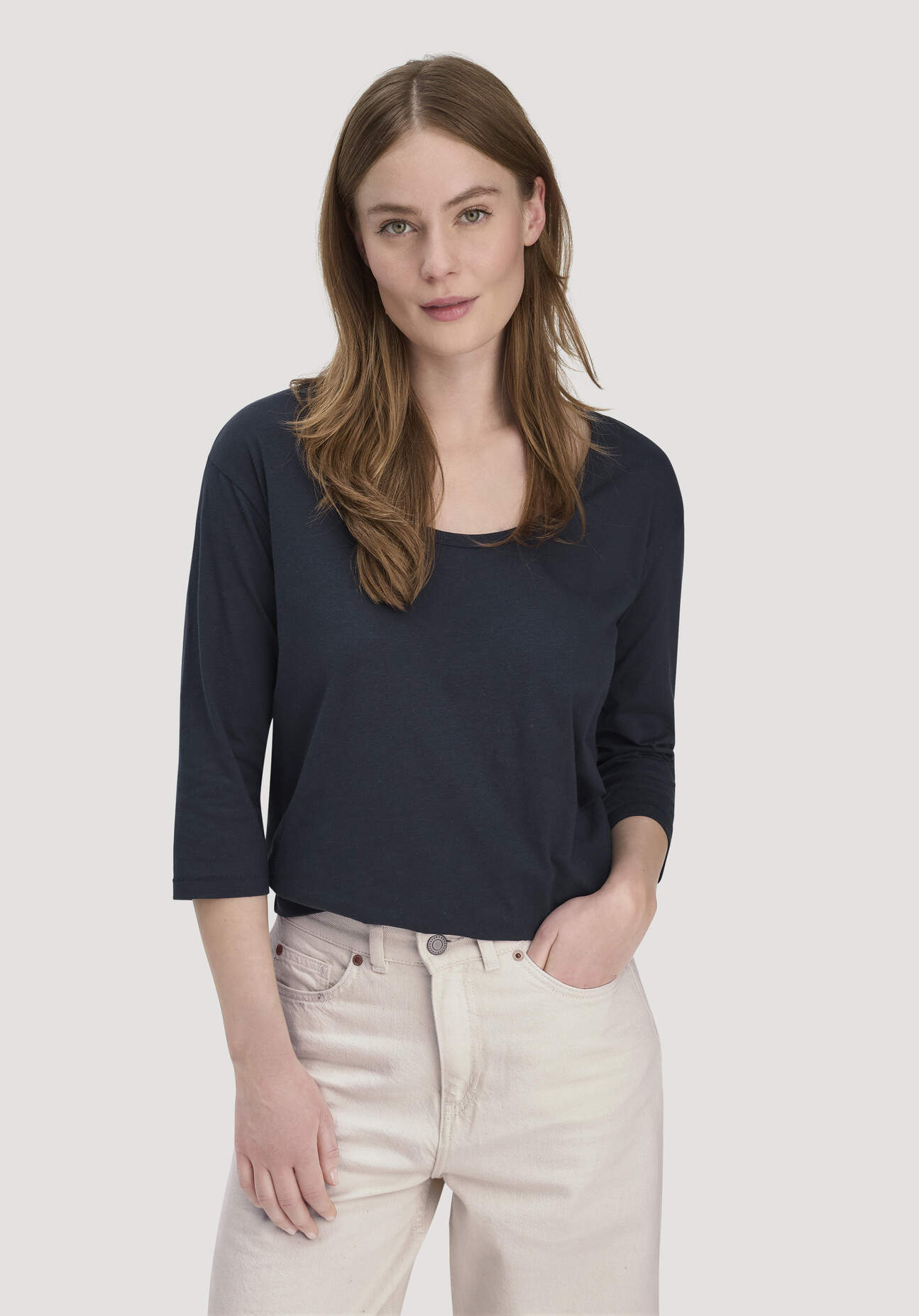 hessnatur Damen Light Slub Longsleeve Relaxed aus Bio-Baumwolle - blau Größe 38