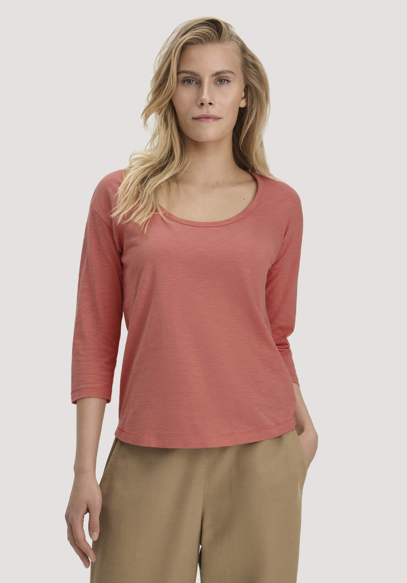 hessnatur Damen Light Slub Longsleeve Relaxed aus Bio-Baumwolle - orange Größe 36