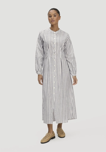 Hemdblusenkleid mit Taillierung Maxi aus Bio-Baumwolle mit Leinen - 0