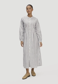 Hemdblusenkleid mit Taillierung Maxi aus Bio-Baumwolle mit Leinen
