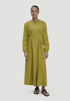Hemdblusenkleid mit Taillierung Maxi aus Bio-Baumwolle mit Leinen