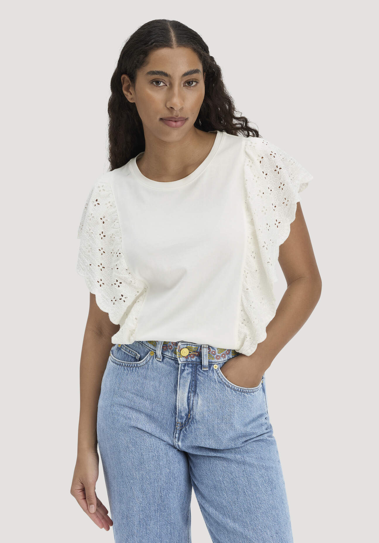 hessnatur Damen Boho T-Shirt Regular aus Bio-Baumwolle - weiß Grösse46