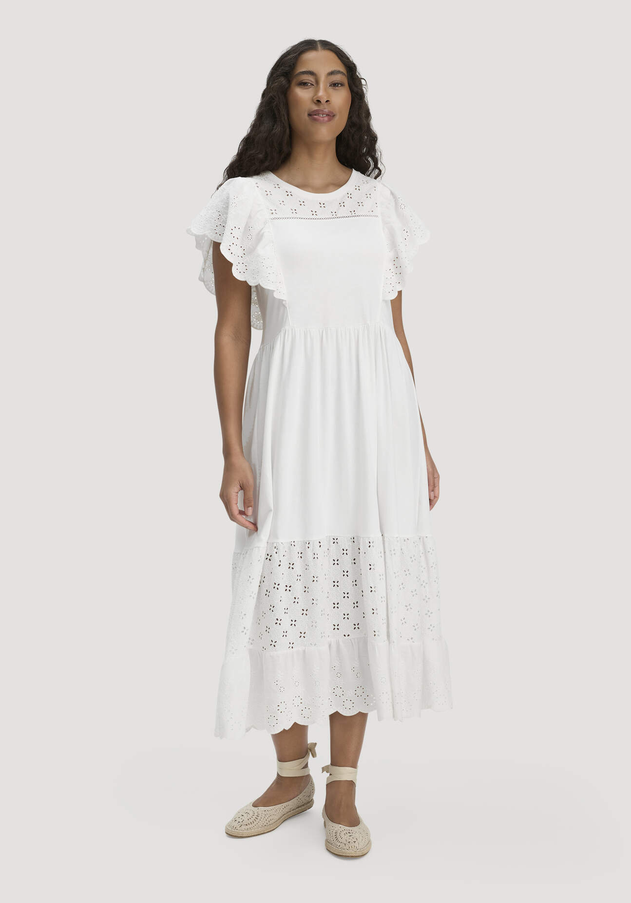hessnatur Damen Boho Jersey Kleid Midi Relaxed aus Bio-Baumwolle - weiß Grösse34