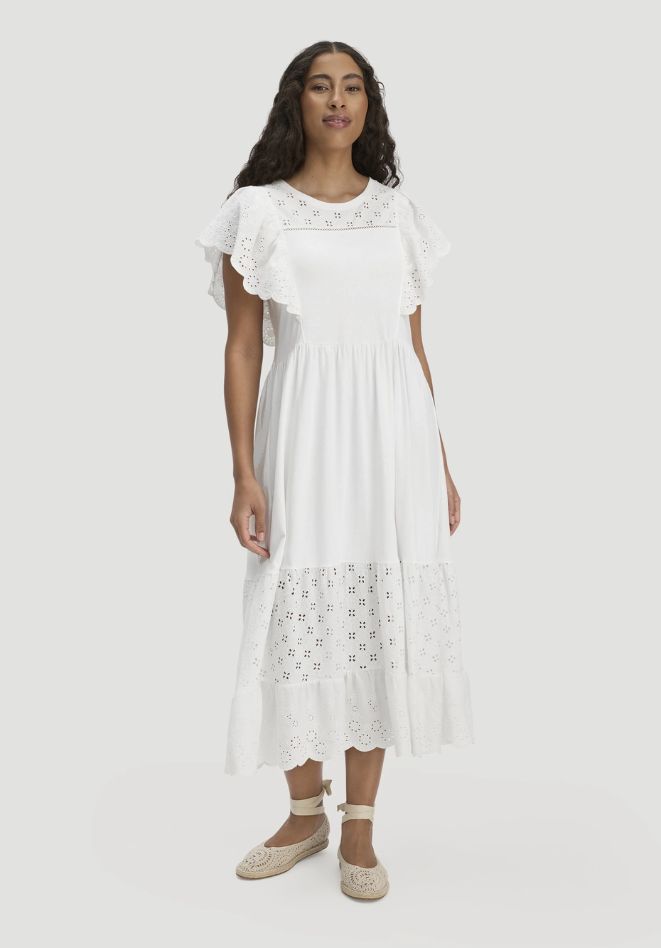 Boho Jersey Midi Dress, Relaxed Style, Made from Pure Organic Cotton in Natural white