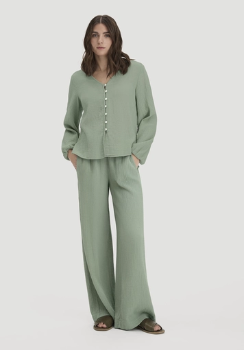 Musselin Hose Wide Leg aus reiner Bio-Baumwolle - 0