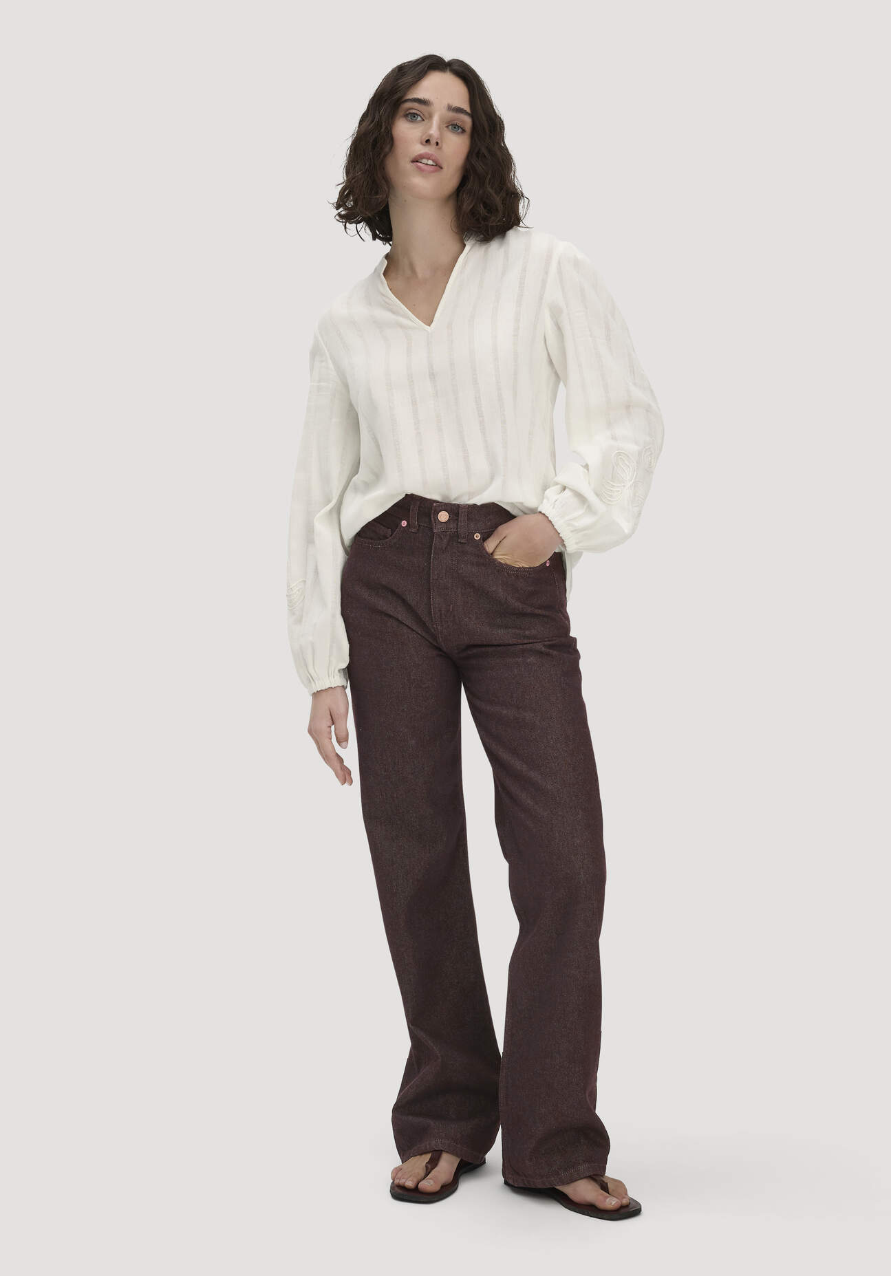 hessnatur Damen Jeans GIERA Straight Relaxed aus Bio-Denim - braun Größe 30/34