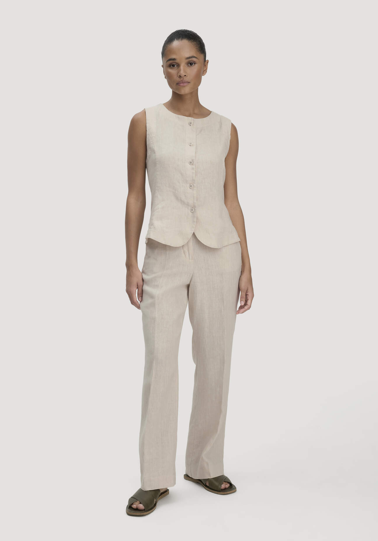 hessnatur Damen Hose Straight Leg aus Leinen - beige Größe 46