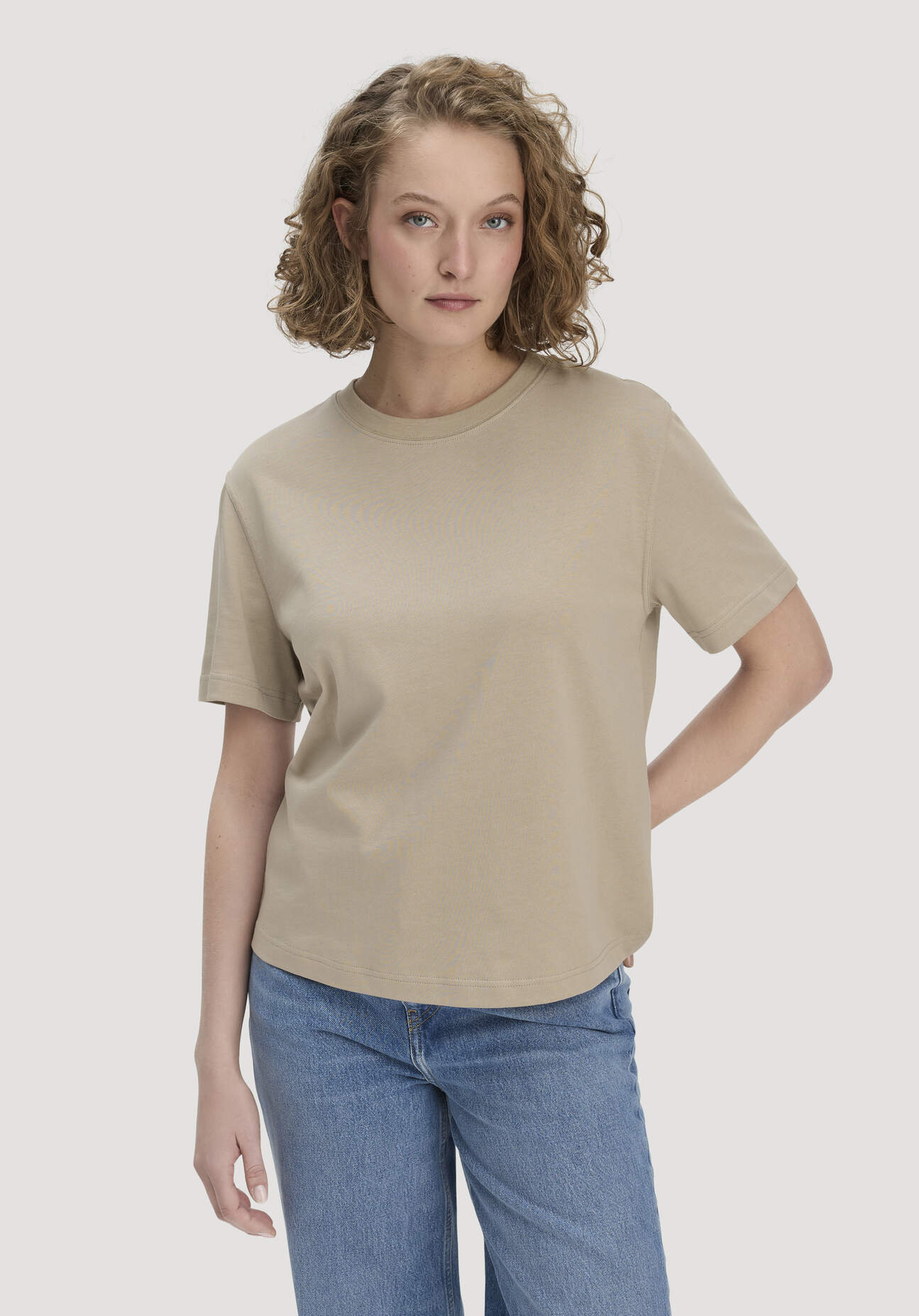 hessnatur Damen Heavy Jersey T-Shirt aus Bio-Baumwolle - beige Größe S