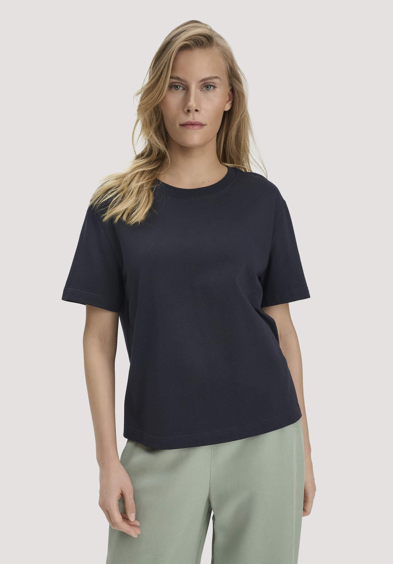 hessnatur Damen Heavy Jersey T-Shirt aus Bio-Baumwolle - blau Größe S