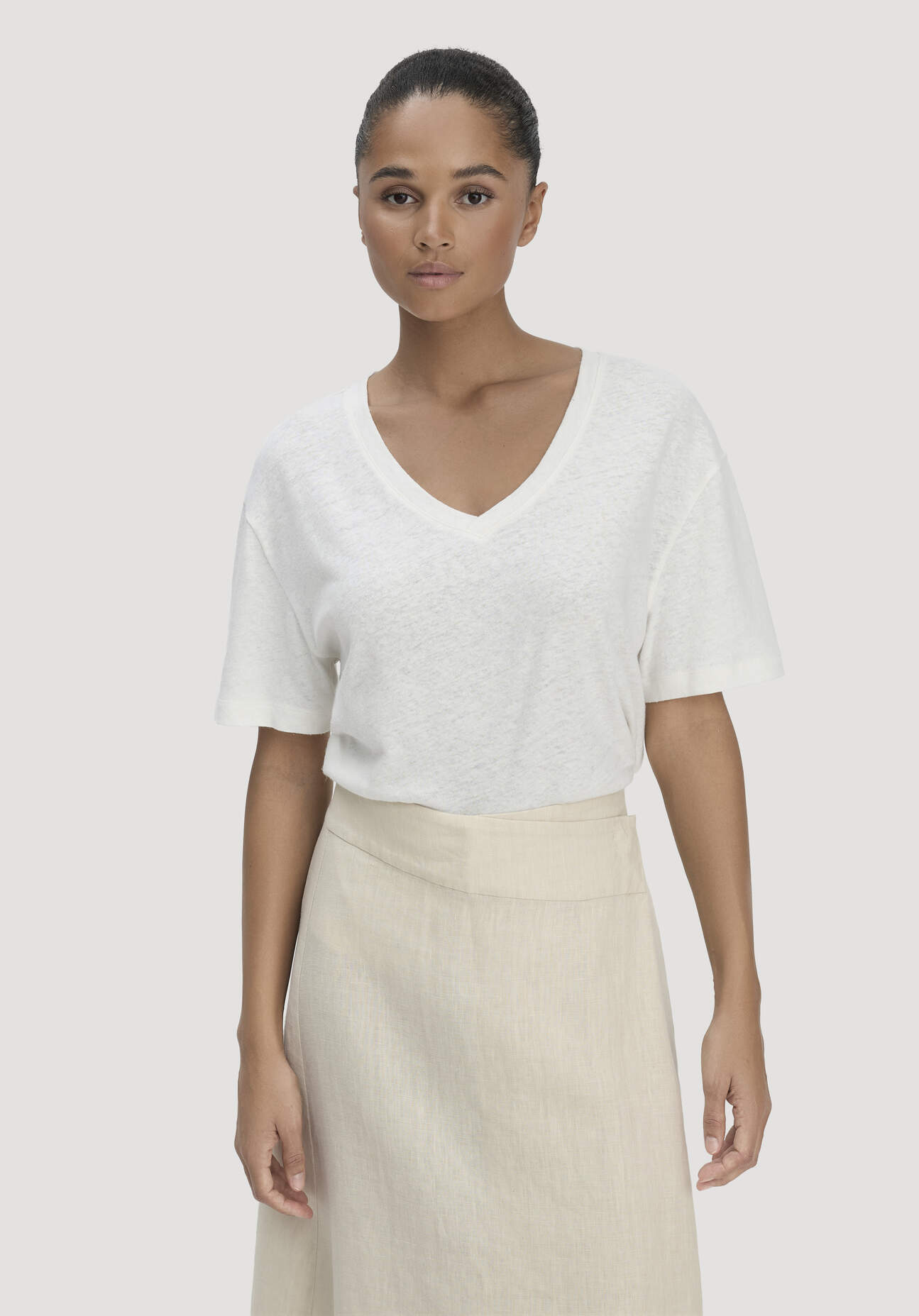 hessnatur Damen T-Shirt Oversize aus Leinen und Bio-Baumwolle - weiß Größe XS