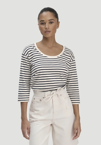 Light slub striped long-sleeved relaxed-fit top made from pure organic cotton - 0