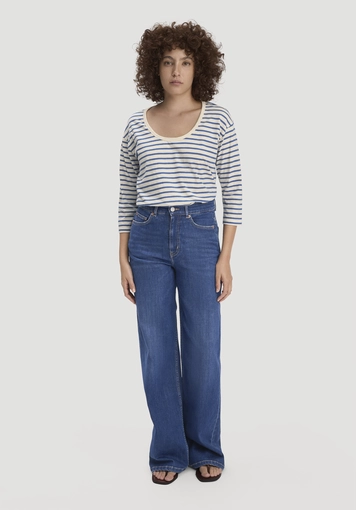 Light slub striped long-sleeved relaxed-fit top made from pure organic cotton - 1