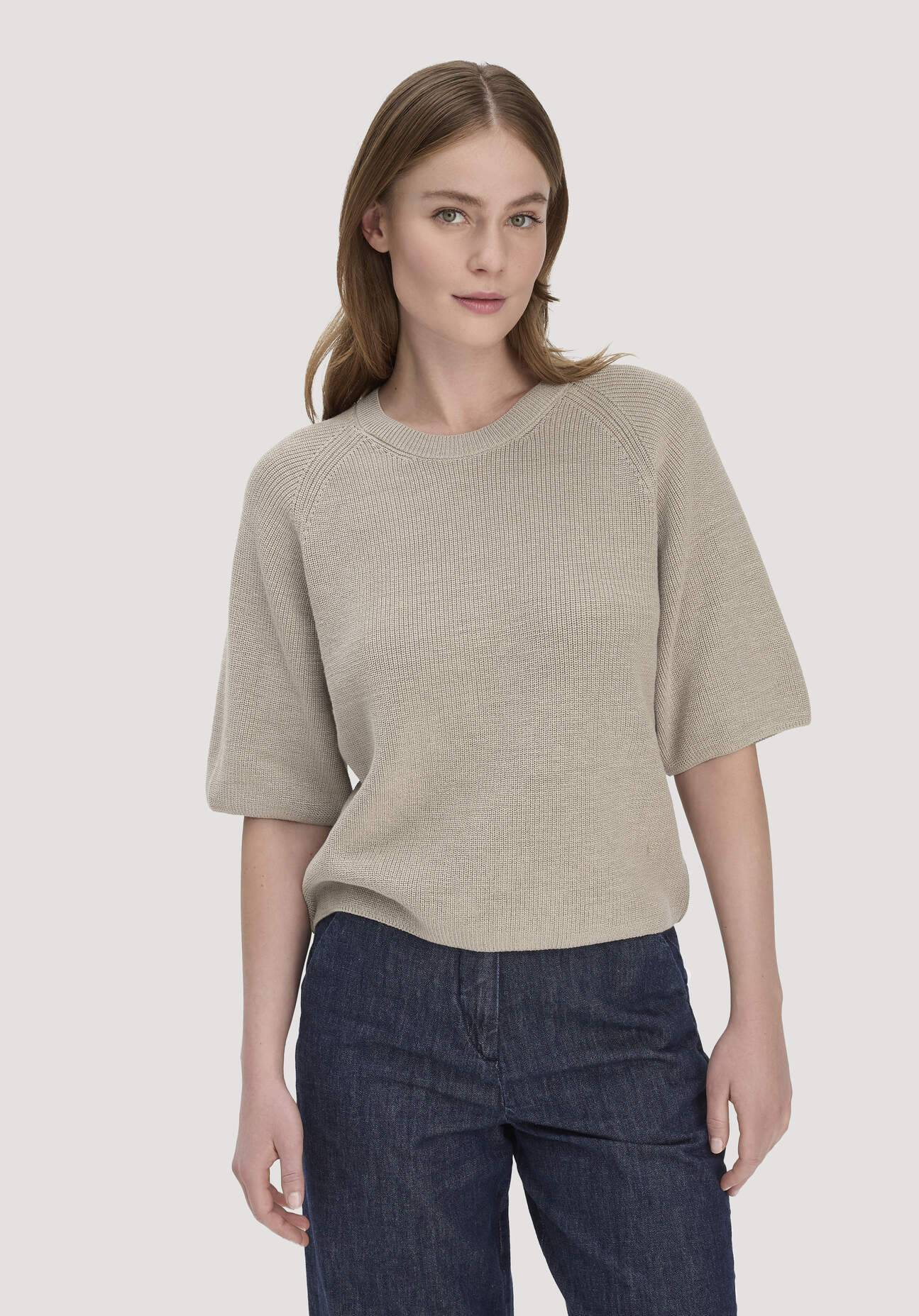 hessnatur Damen Strick Pullover Relaxed aus Bio-Baumwolle - beige GrösseS