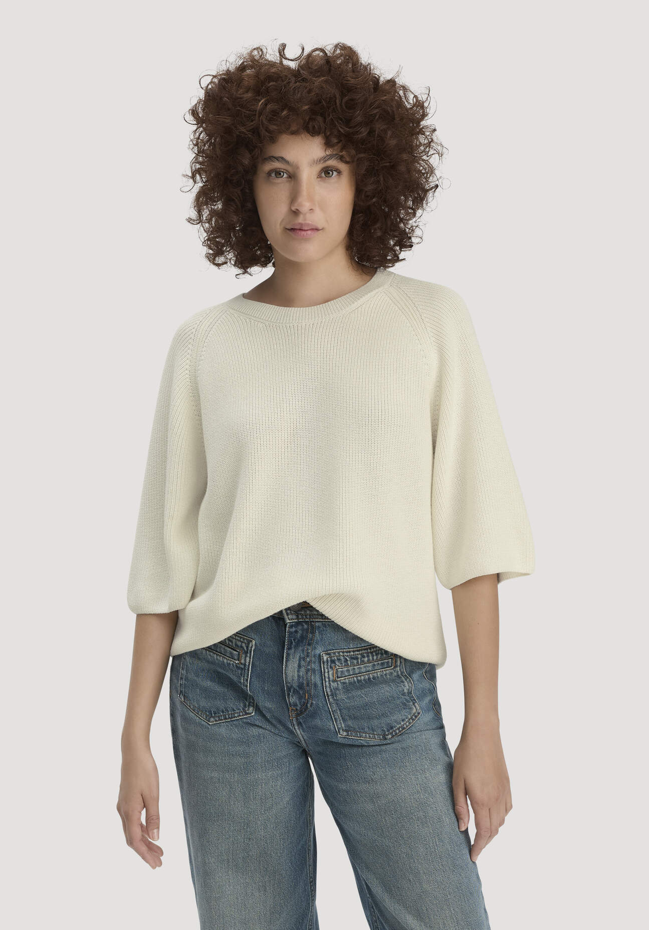 hessnatur Damen Strick Pullover Relaxed aus Bio-Baumwolle - beige GrösseS