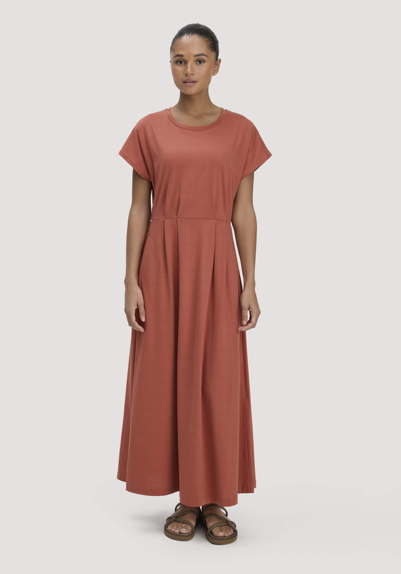 hessnatur Damen Jersey Kleid Knöchellang Relaxed aus Bio-Baumwolle - braun Größe 48