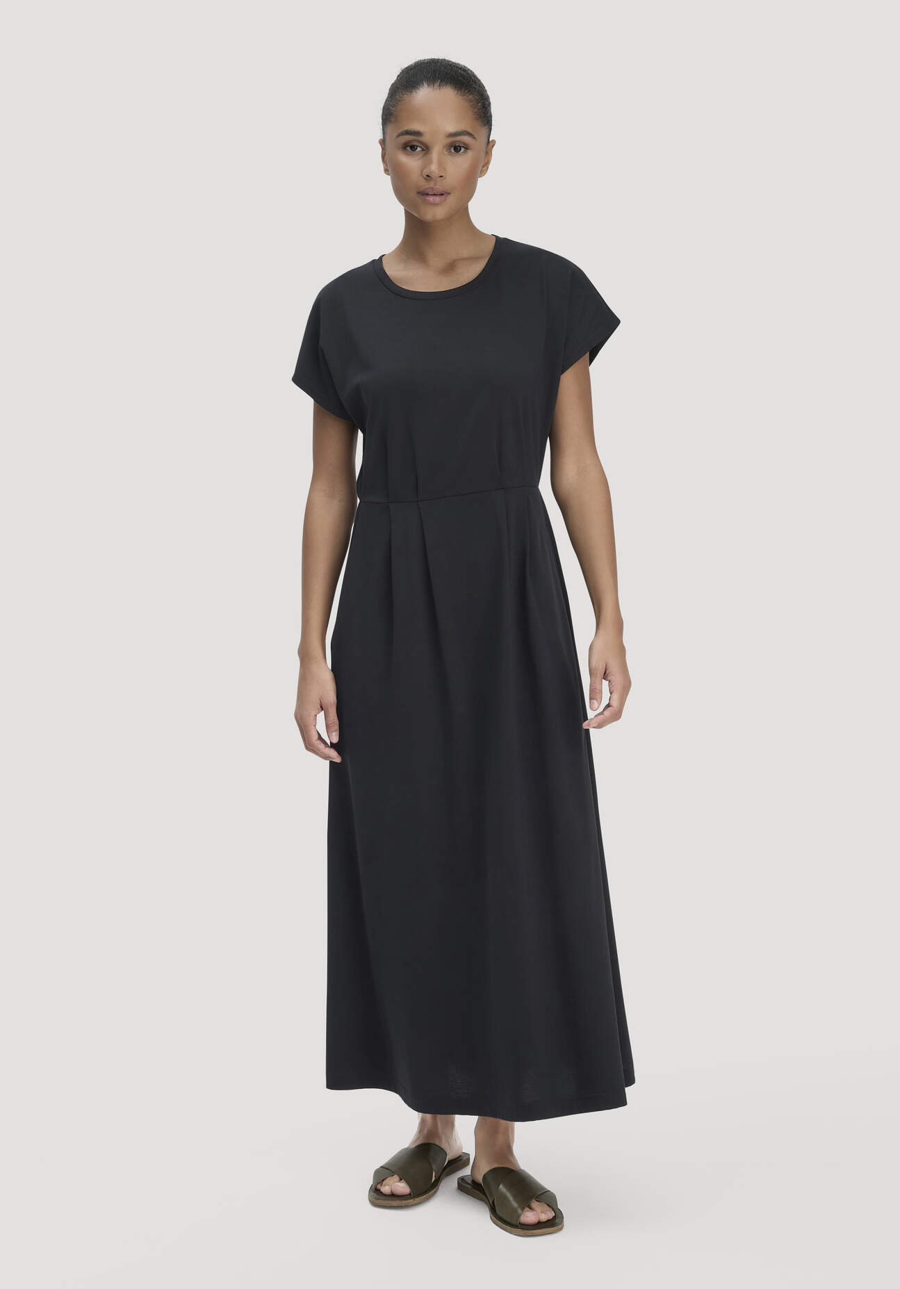 hessnatur Damen Jersey Kleid Knöchellang Relaxed aus Bio-Baumwolle - schwarz Größe 48