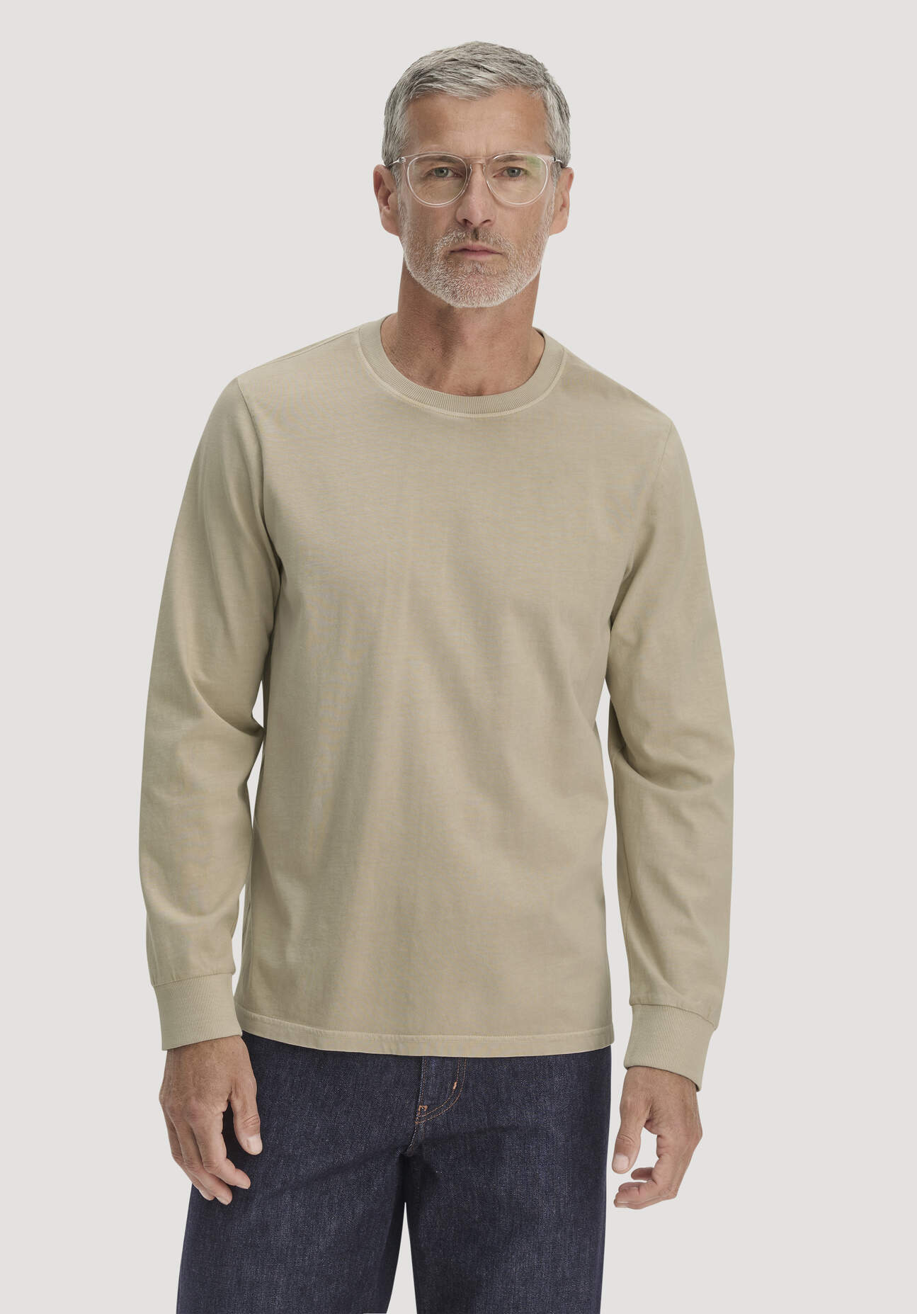 hessnatur Herren Heavy Jersey Longsleeve Relaxed aus Bio-Baumwolle - beige Grösse50